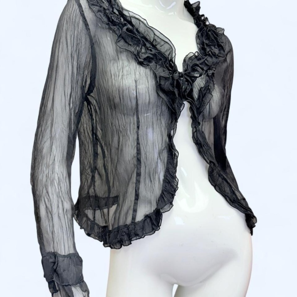 La Quest Ceque Sheer Ruffle Cardigan Black Fairy Grunge Japan Womens L